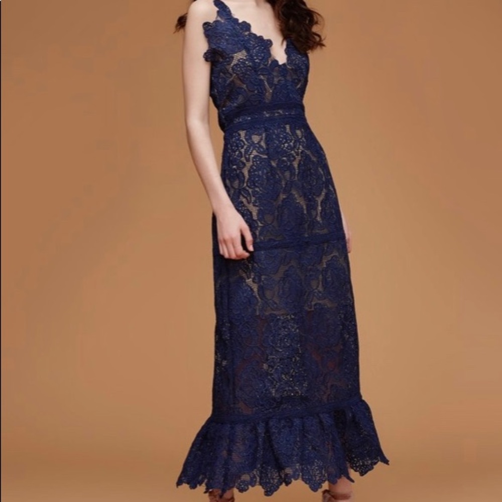 🆕 FOXIEDOX navy blue floor length dress size S